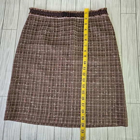 Rebecca Taylor Tweed and Bow Mini Skirt in Brown and Pink Plaid Size 2 - Picture 10 of 10